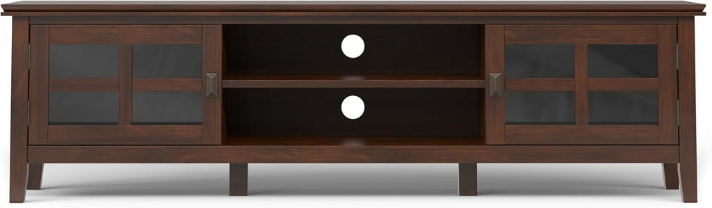 SIMPLIHOME Artisan TV Stand - 72 inch Wide Solid Wood Low Media Console in Russet Brown, Transitional Entertainment Center for Living Room for TVs up to 80 Inches with Shelves and Cable Management