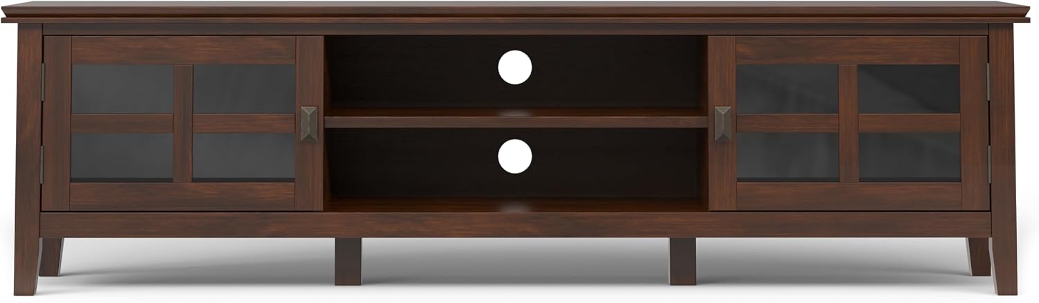 SIMPLIHOME Artisan TV Stand - 72 inch Wide Solid Wood Low Media Console in Russet Brown, Transitional Entertainment Center for Living Room for TVs up to 80 Inches with Shelves and Cable Management