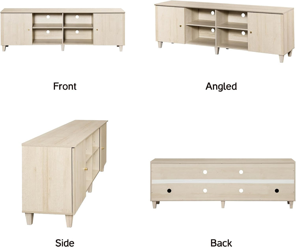 WAMPAT 3-in-1 TV Stand w/Doors&Charging Station, 105' Modern Wood Entertainment Center Media Console for 110+ inch TVs, TV Cabinet w/Shelves&4 Drawers for Living Room, Bedroom, Light Oak