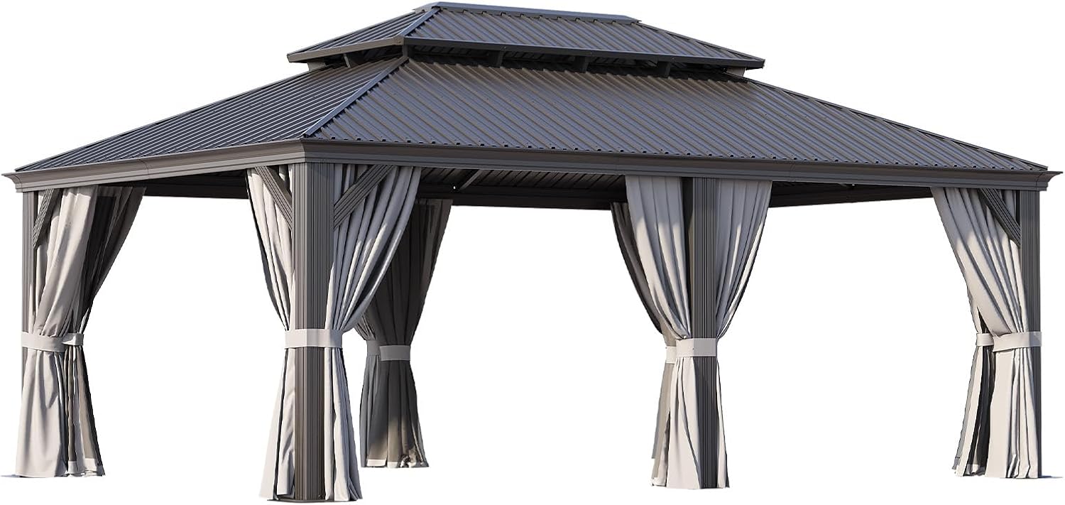 Suitable for Garden Leisure Time: 14'x20' Double - top Iron Sheet Luxury Pavilion, with a Sturdy Aluminum Alloy Frame, Equipped with Water - Repellent Enclosure Fabric and Insect - Proof Net