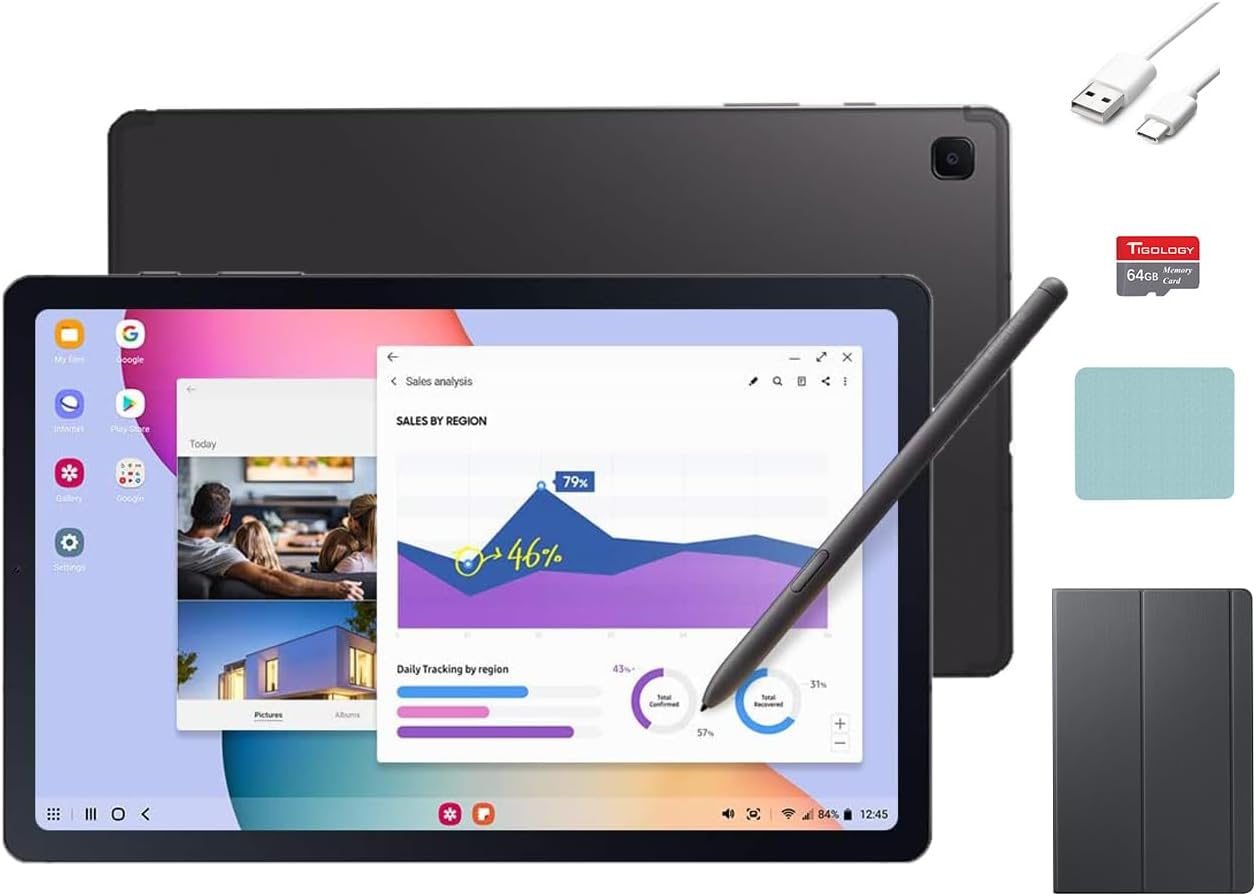 Samsung Galaxy Tab S6 Lite 10.4' 64GB Android Tablet, S Pen Included, Slim Metal Design, AKG Dual Speakers, Long Lasting Battery, Gray