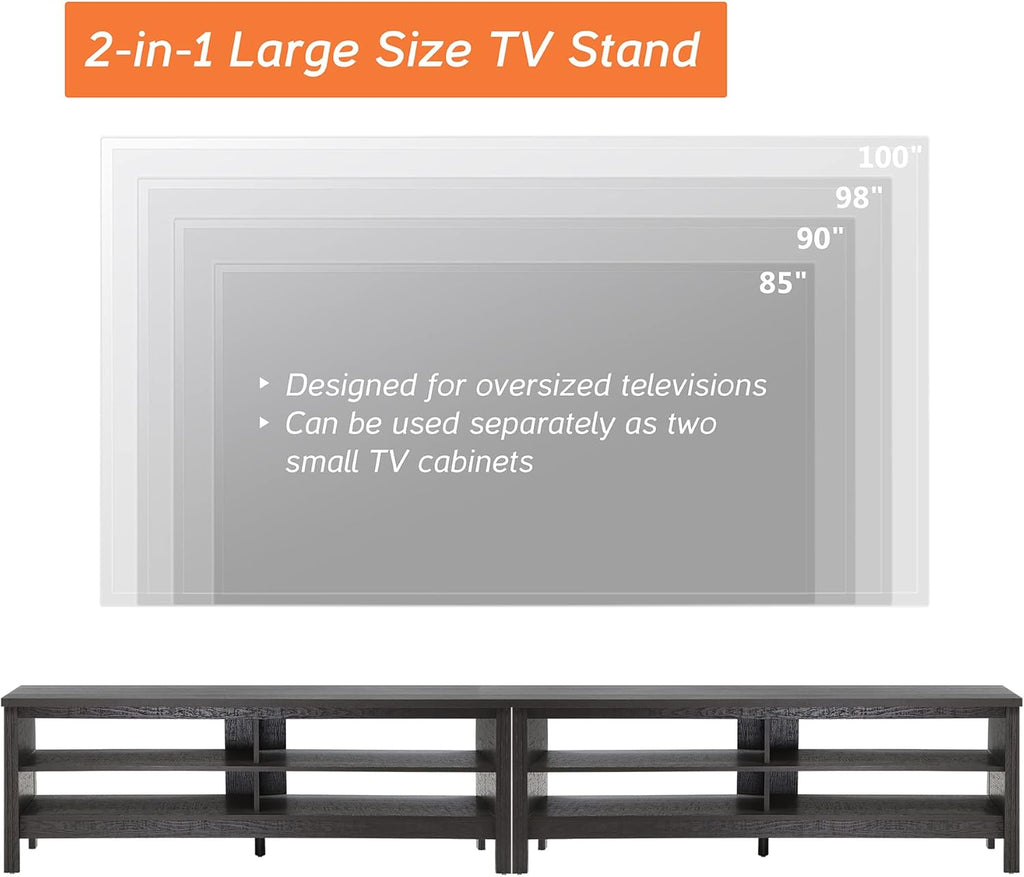 WAMPAT LED TV Stand for 100 Inch TV, Black/Oak Entertainment Center for 90 85 80 inch TV Console Table with 8 Cubby Storage for Living Room Bedroom, (W01A3155B+W01003*2)