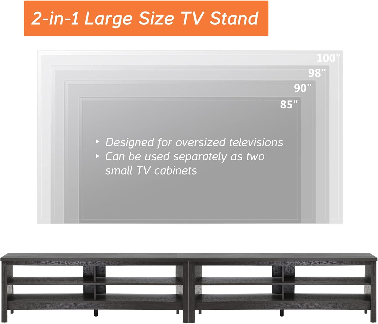 WAMPAT LED TV Stand for 100 Inch TV, Black/Oak Entertainment Center for 90 85 80 inch TV Console Table with 8 Cubby Storage for Living Room Bedroom, (W01A3155B+W01003*2)