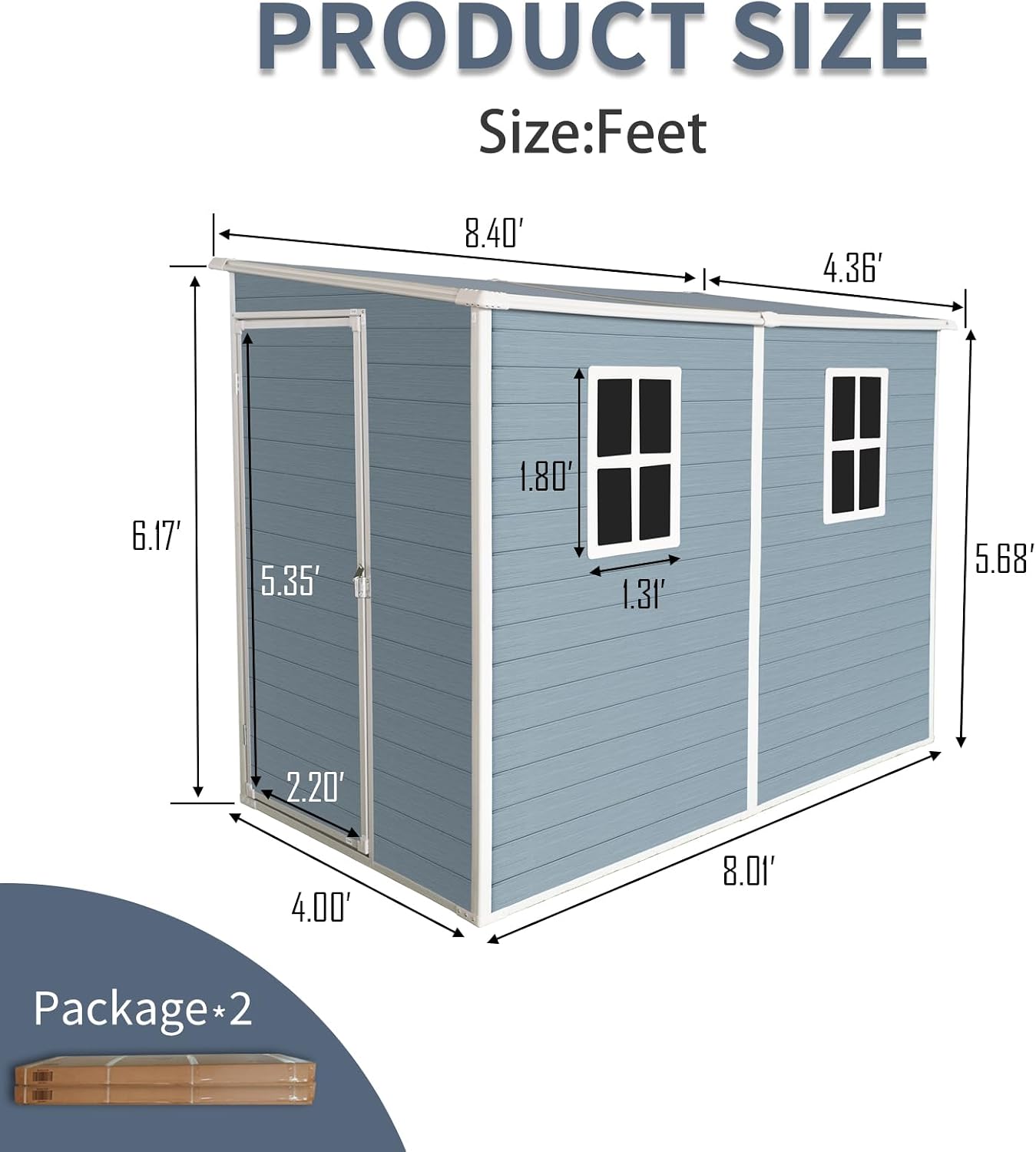 4x8 ft Outdoor Resin Storage Shed with Floor and 2 Windows, Waterproof Plastic Garden Shed with Lockable Door and Air Vents, All-Weather Tool Sheds for Backyard, Patio, Lawn (Grey)