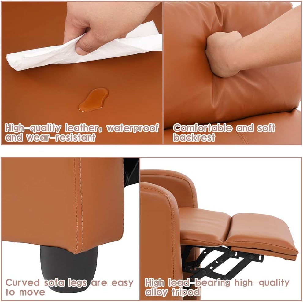 FDW Recliner Chair Push Back Sofa Home Theater Seating with Lumbar Support and Leather Padded Seat Backrest for Living Room (Tan)