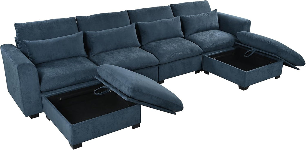 U-Shaped Modular Sofa Freely Transformable Living Room Corner Couch with Two Ottomans, Suitable for Home