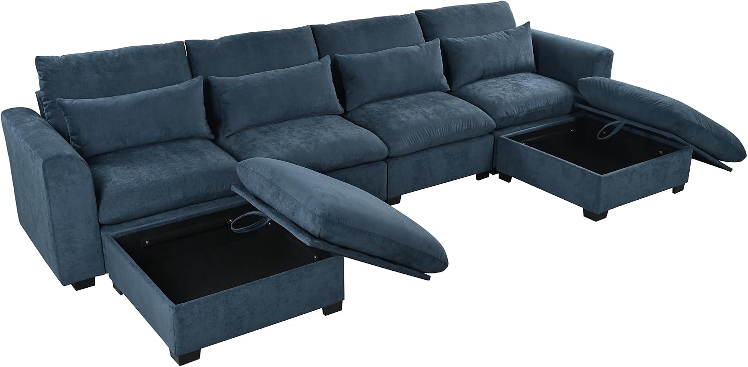 U-Shaped Modular Sofa Freely Transformable Living Room Corner Couch with Two Ottomans, Suitable for Home