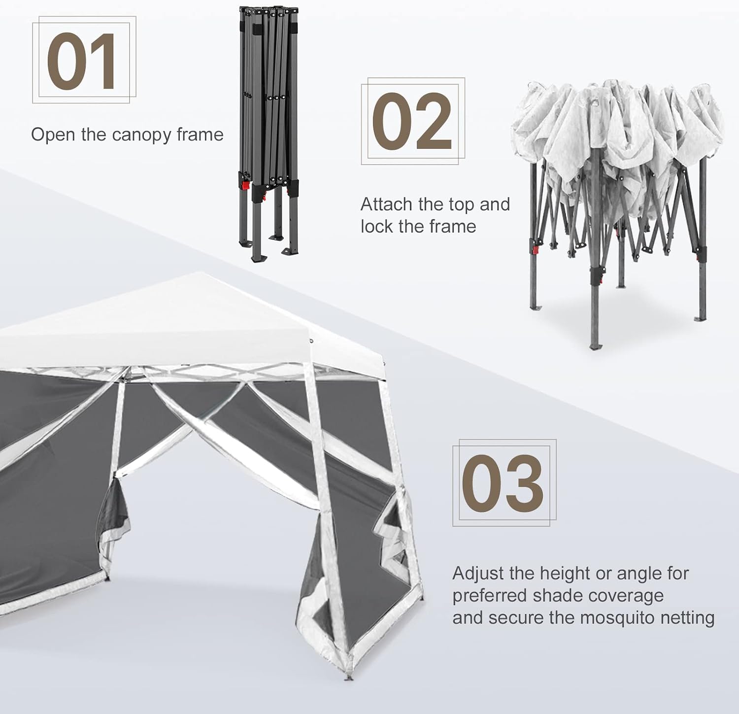 COOS BAY 10x10 Pop Up Canopy Tent with Screen Netting, Slant Leg Canopy with UPF 50+ UV Protection, 64 Sq Ft Shade, One Person Setup with Carry Bag, White