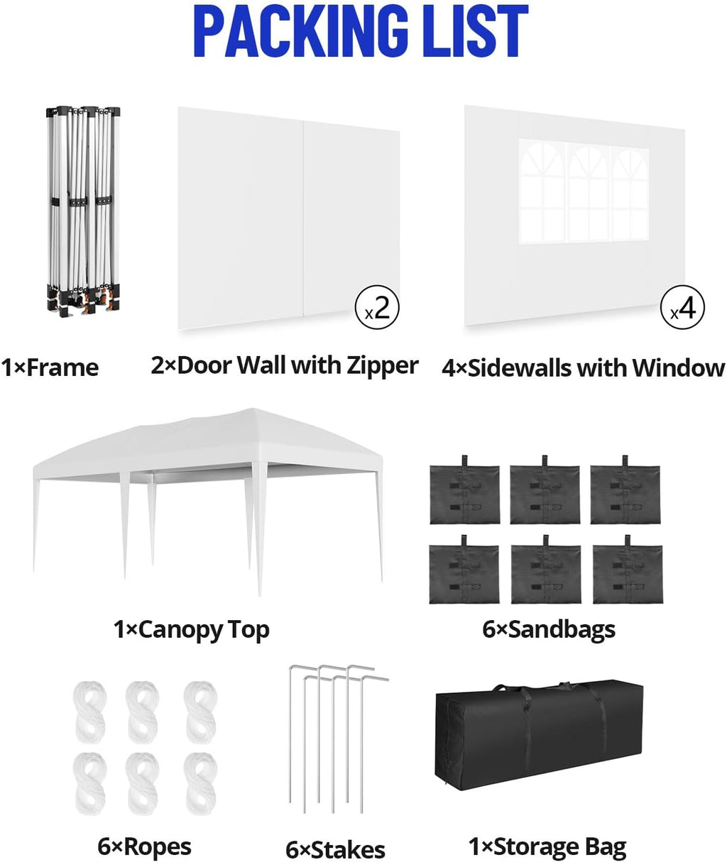 10x20 Pop Up Canopy Heavy Duty Commercial Instant Canopy Tent with 6 Sidewalls All Weather Waterproof Outdoor Wedding Party Tents for Parties Easy Set Up Canopy Gazebo for Backyard, Patio, Garden