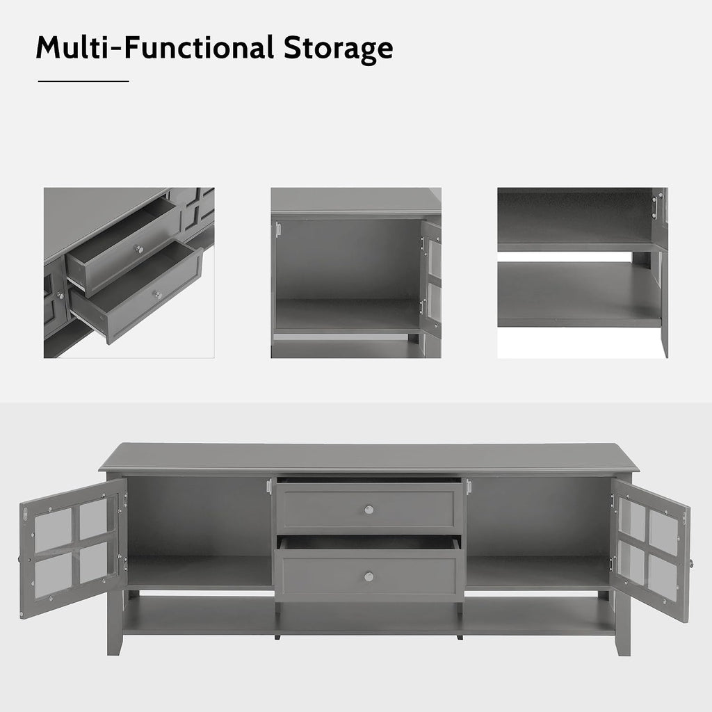 Merax Farmhouse TV Stand for TVs up to 60', Cottage Wood Entertainment Center with Window Pane Glass Door Storage Cabinet, 2 Drawers & Open Shelf, TV Console Table for Living Room Bedroom