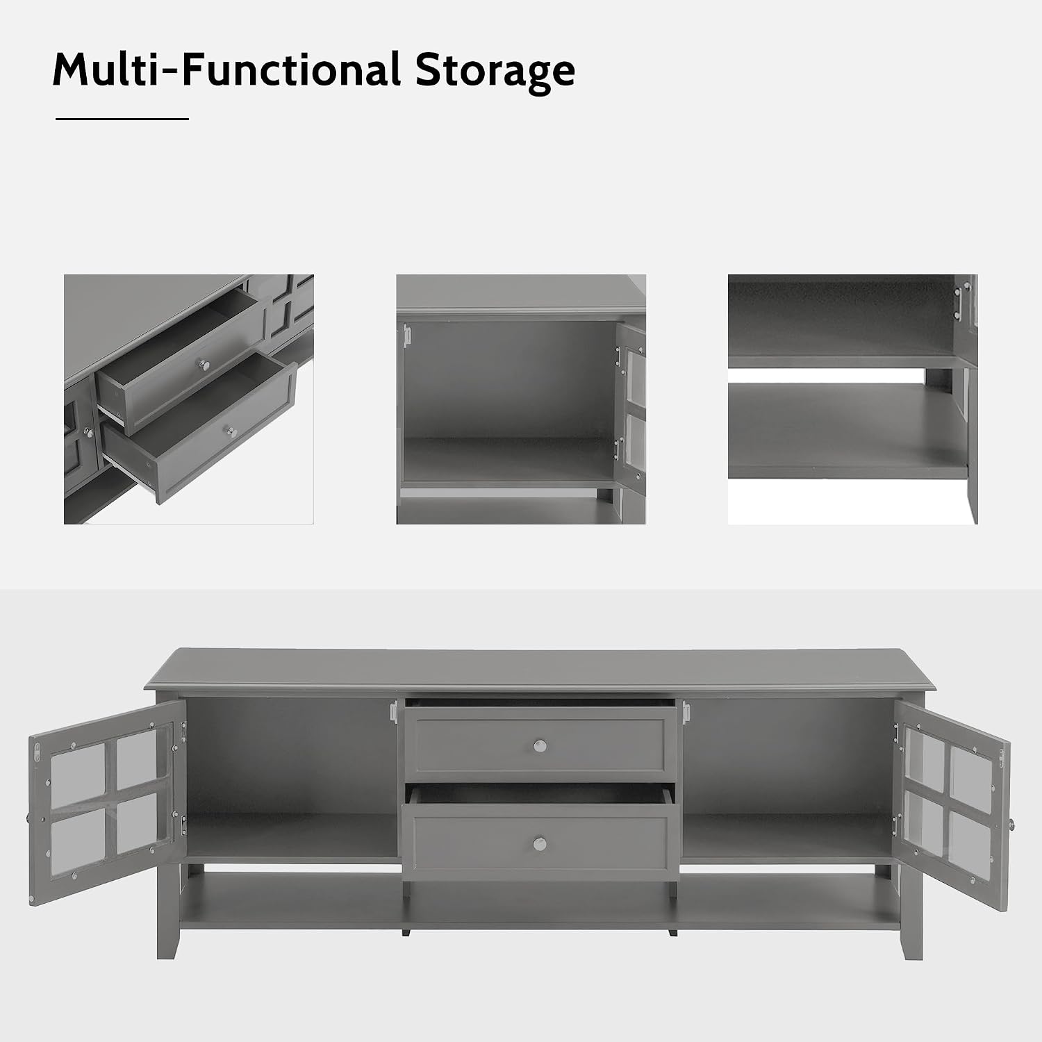 Merax Farmhouse TV Stand for TVs up to 60', Cottage Wood Entertainment Center with Window Pane Glass Door Storage Cabinet, 2 Drawers & Open Shelf, TV Console Table for Living Room Bedroom