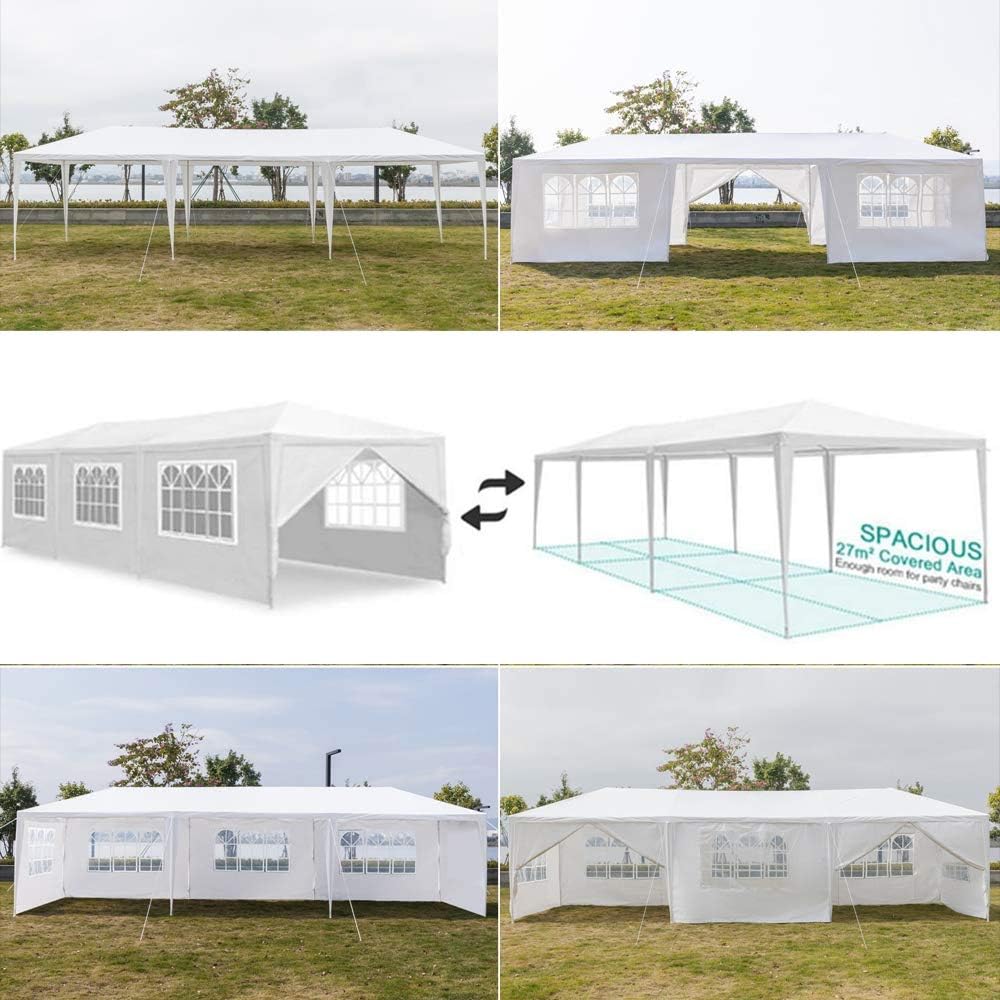 Outdoor Wedding Party Tent,10x30 FT White Gazebo Canopy Tent,Camping Shelter Heavy Duty Grill Gazebo Pavilion,Large Commercial BBQ Patio Tent