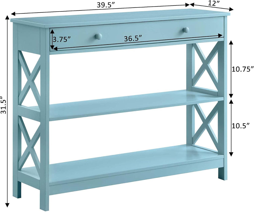 Convenience Concepts Oxford 1-Drawer Console Table 39.5' - Farmhouse Sofa Display with Storage Shelf For Living, Family, & Dining Room, Modern Entryway Hall Table for Kitchen, Bedroom, Sea Foam Blue