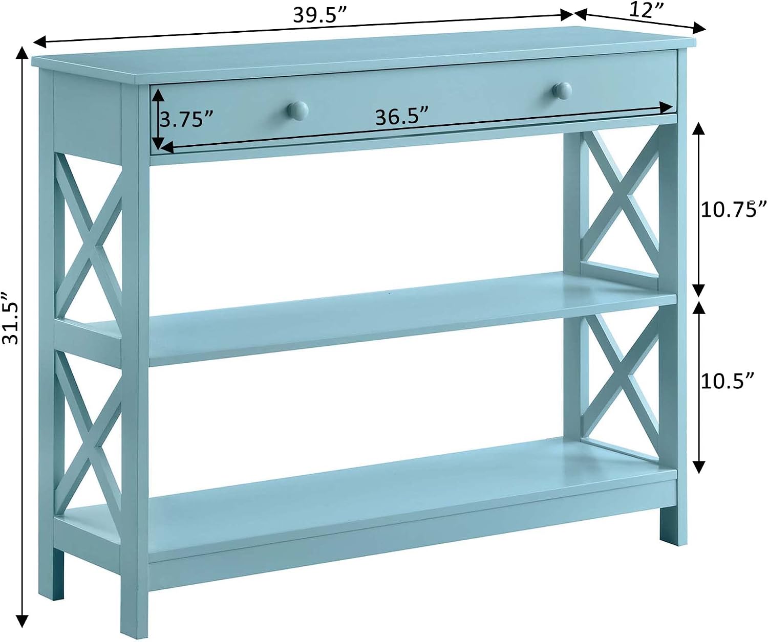 Convenience Concepts Oxford 1-Drawer Console Table 39.5' - Farmhouse Sofa Display with Storage Shelf For Living, Family, & Dining Room, Modern Entryway Hall Table for Kitchen, Bedroom, Sea Foam Blue