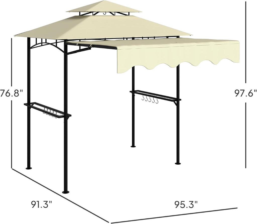 GOWE Convenient Barbecue Gazebo Shelter,Outdoor Grill Gazebo,with Side Awning,Side Shelves and Hooks