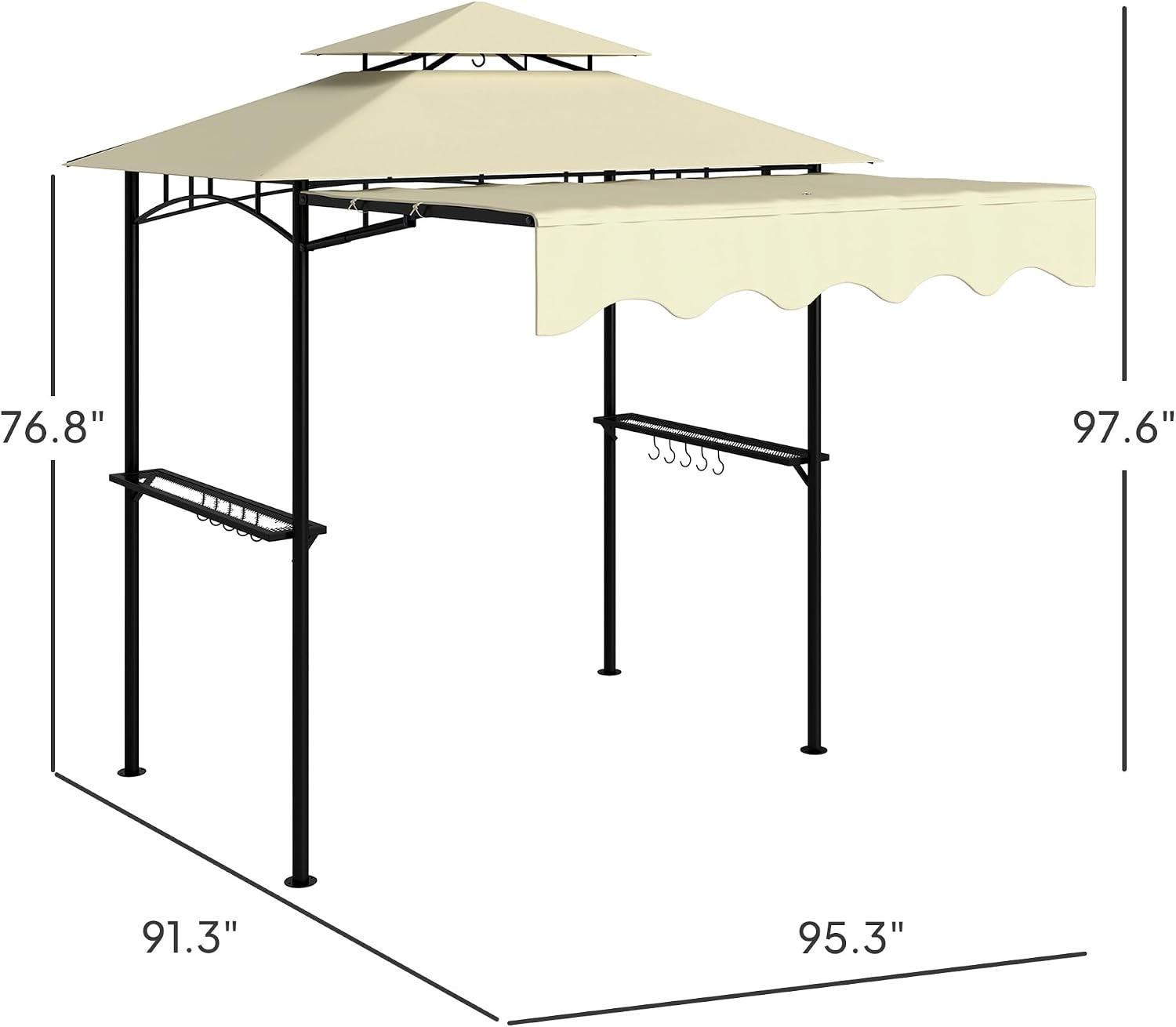 GOWE Convenient Barbecue Gazebo Shelter,Outdoor Grill Gazebo,with Side Awning,Side Shelves and Hooks
