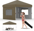 10'x10' Brown Pop Up Canopy Tent with 3 Sidewalls, Waterproof and UV Resistant Outdoor Gazebo, Easy Up Sun Shade Shelter for Parties, Events, Backyard, Camping