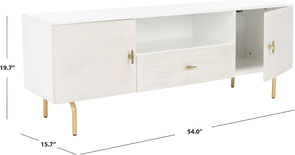 SAFAVIEH Genevieve TV Stand for up to 65' Flatscreen – White & White Washed Finish, Mid-Century Modern Storage Cabinet, Entertainment Media Console (MED5000C)