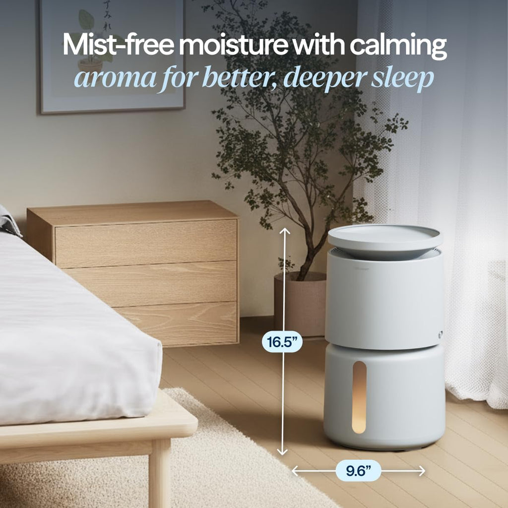 BLUEAIR Room Humidifier - DreamWell - 72Hr Top-Fill Mist-Free InvisibleMist Technology Aroma Stone for Essential Oils and Soothing Mood Lighting - Quiet Operation for Bedroom and Home Use, Grey