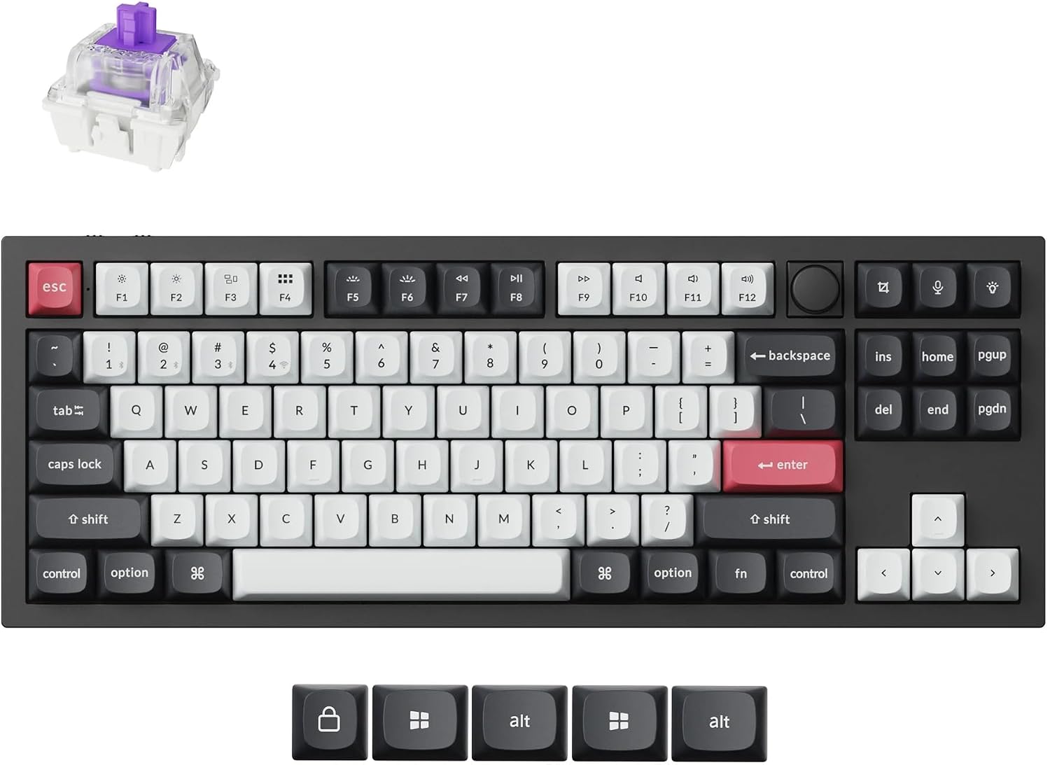 Keychron Q3 HE Wireless Custom Keyboard, 2.4 GHz/Bluetooth/Wired QMK Rapid Trigger 80% TKL Hot-Swappable Programmable RGB Gateron Double-Rail Magnetic Switches Gaming for Mac Windows, Carbon Black
