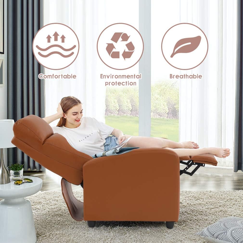 FDW Recliner Chair Push Back Sofa Home Theater Seating with Lumbar Support and Leather Padded Seat Backrest for Living Room (Tan)