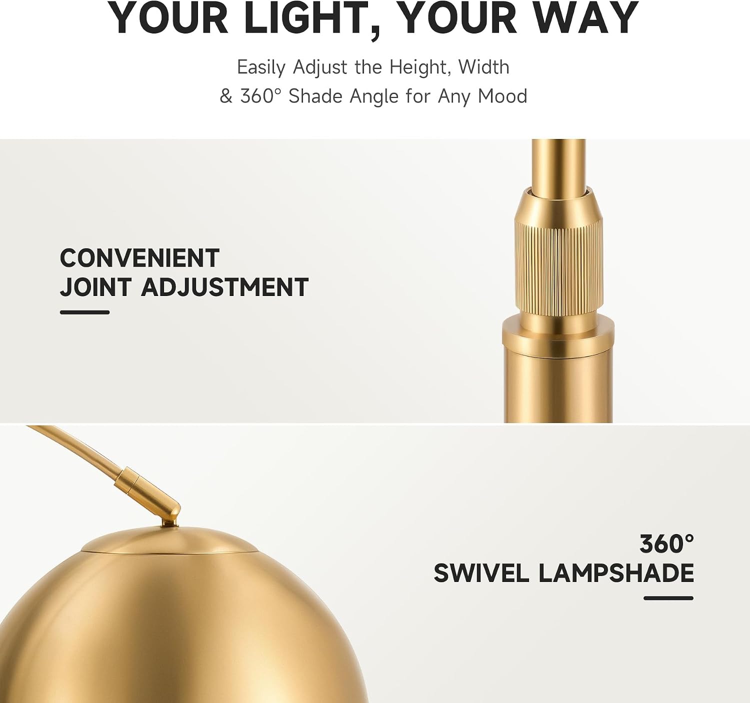 CO-Z 69' Modern Arc Floor Lamp, Gold Standing Light with Adjustable Metal Shade and Marble Base, LED Bulb Included, Contemporary Lighting for Living Room or Sofa