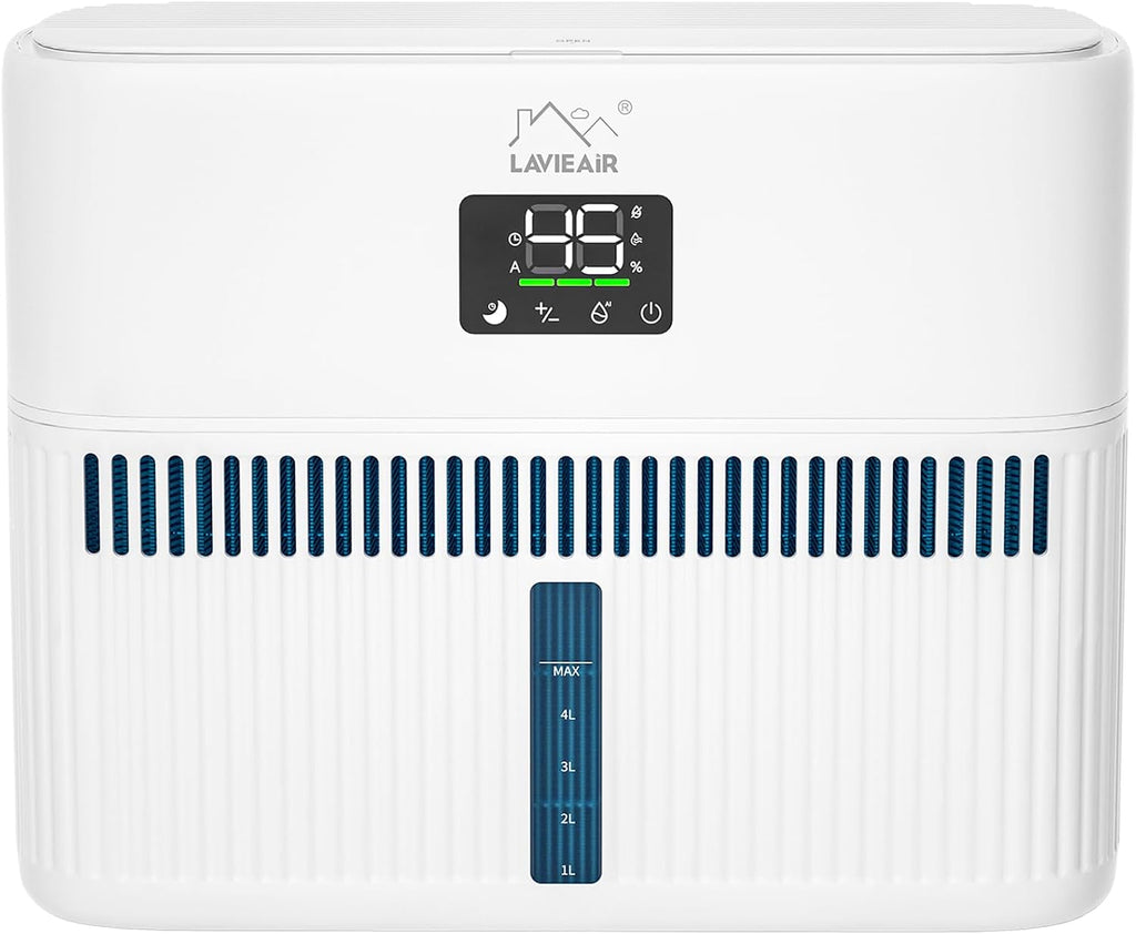 LAVIEAIR Evaporative Humidifiers for Bedroom, Living Room, Nursery, Large Room up to 300 ft², Mist-free No White Dust Top Fill Humidifier for Baby, Plants, 5L Tank, Max 48H Runtime, Easy to Clean