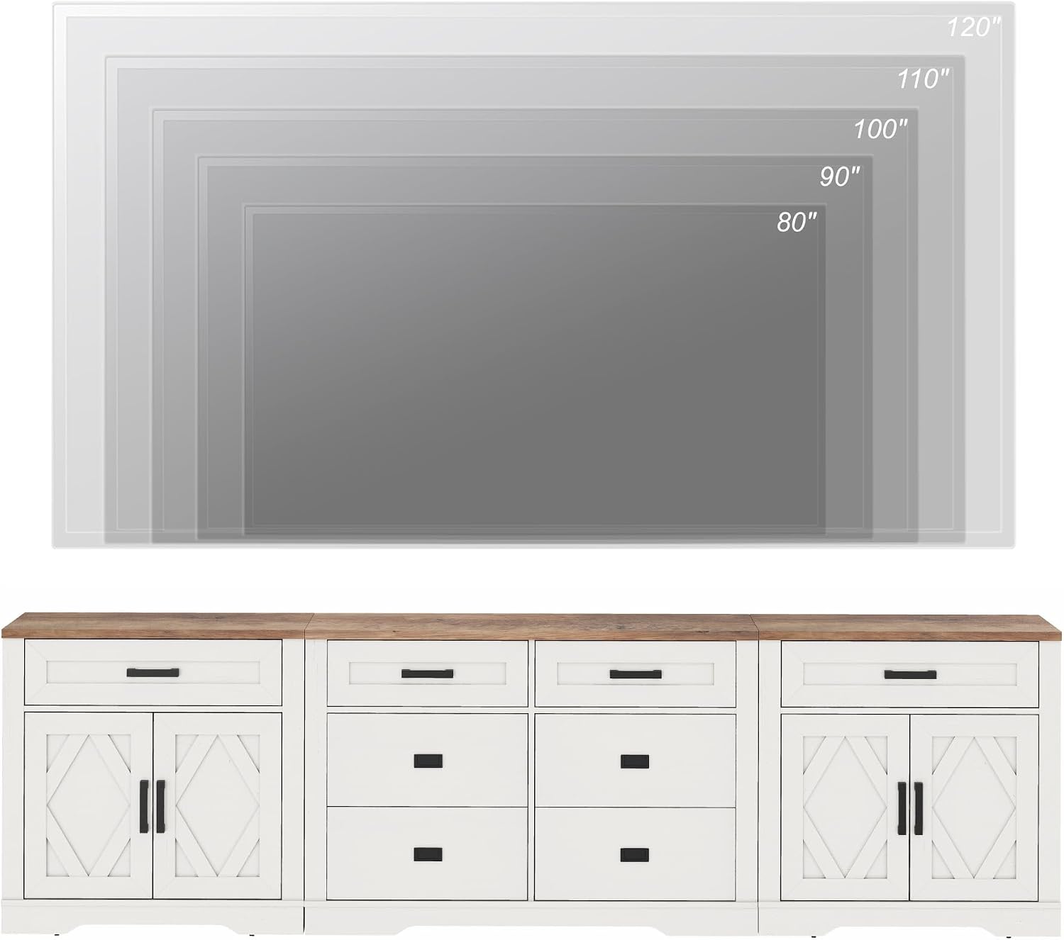 WAMPAT 110' W Large TV Stand,3-in-1 Farmhouse Entertainment Center with Storage Barn Door Cabinet,TV Console Table with Media Cabinet and Drawers for Living Room,Bedroom,Cream White