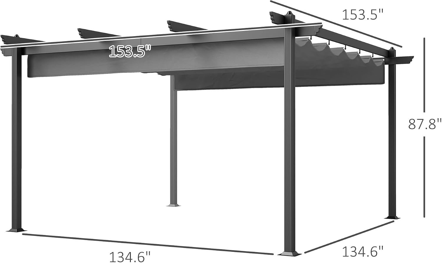 Outsunny 13' x 13' Retractable Pergola Canopy with Stronger Aluminum Frame, Outdoor Pergola Sun Shade Shelter for Garden, Patio, Backyard, Deck, Gray