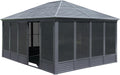 13x16.5FT Four-Season Sunroom Solarium with Galvanized Steel Roof & Movable PVC Screens | All-Weather Aluminum Hardtop Gazebo, Lockable Sliding Door for Patio, Deck, Backyard, Grey