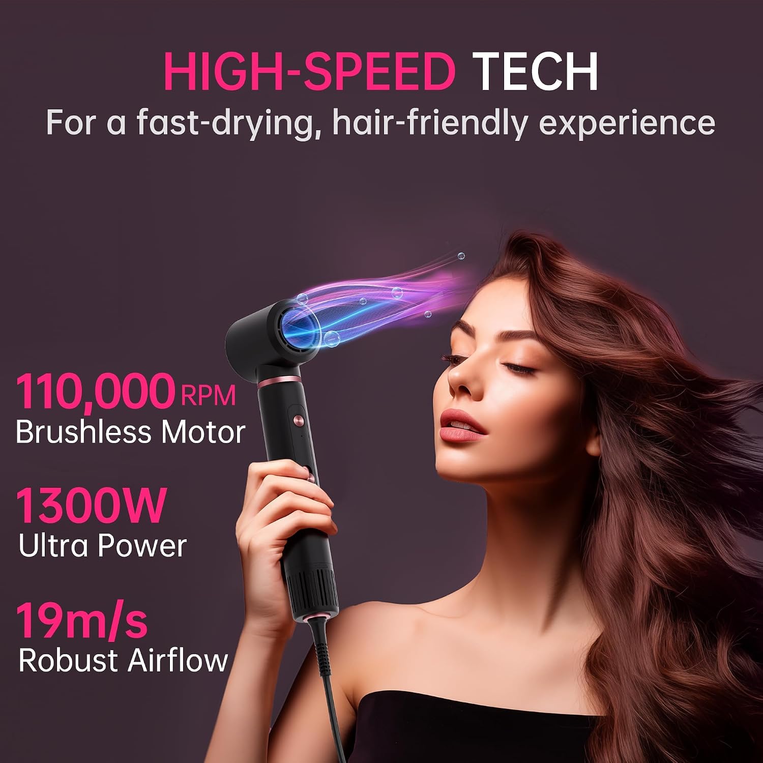 SKIMI 110,000 RPM Brushless Motor Hair Dryer Brush - 5 Multi-Styler for Fast Drying, Curling, Volumizing & Straightening | High-Speed Hot Air Brush for All Hair Types (Black & Rose Gold)