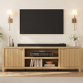 IDEALHOUSE Fluted TV Stand for 75+'', Modern Entertainment Center with 2-Tier Storage & Adjustable Shelves, Media Console Cabinet with 2 Fluted Doors & Gold Handle for Living Room Bedroom, Natural Oak