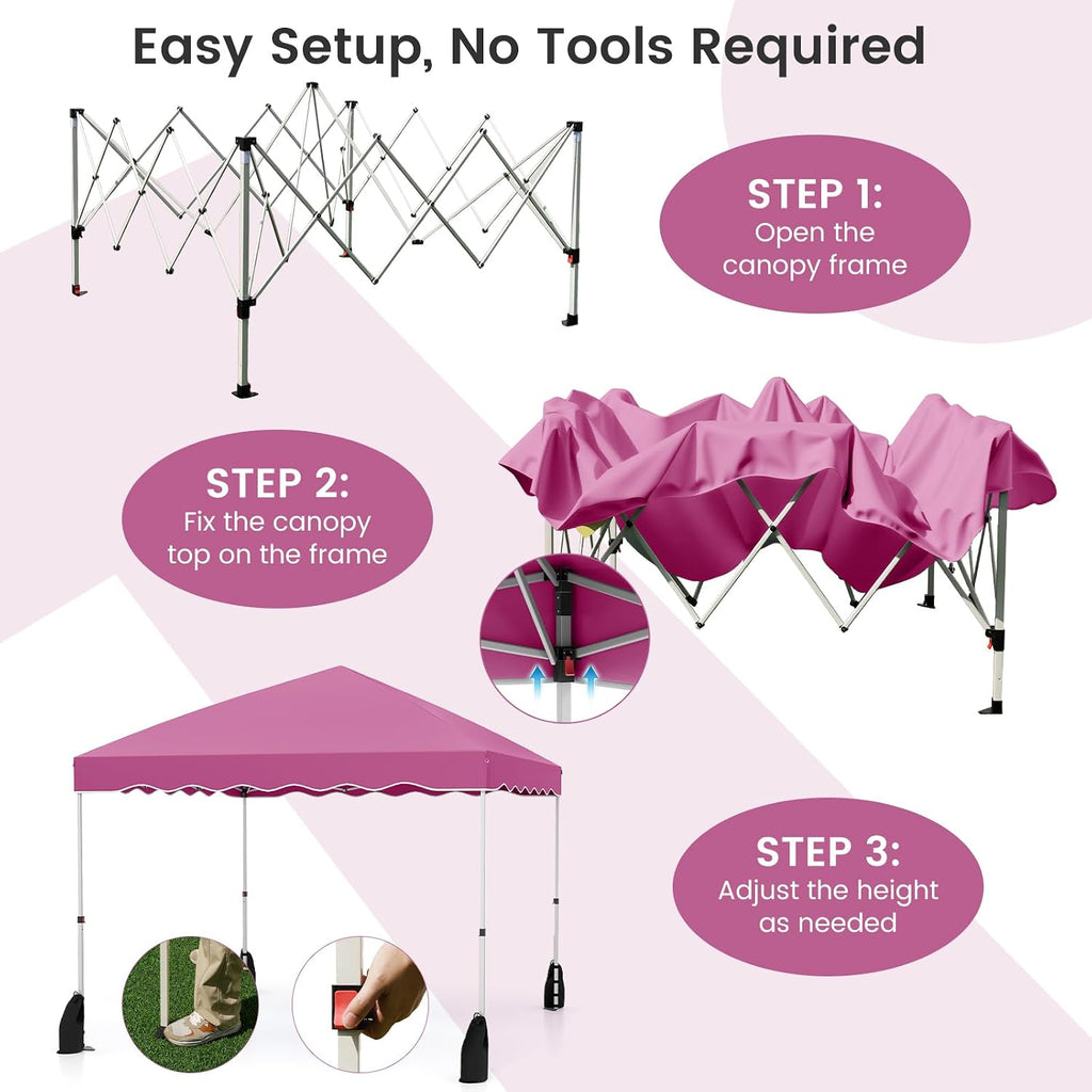 Goplus 10x10 FT Pop Up Canopy, Easy Up UPF50+ Outdoor Shade Canopy with Wheeled Bag, 8 Stakes, 4 Anchors, 4 Wind Ropes, 4 Sandbags, Portable Patio Canopy Tent for Party Camping Event