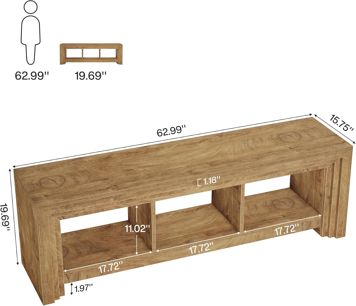 Tribesigns 63' TV Stand for TVs Up to 75 Inches, Farmhouse Entertainment Center with Open Storage, Media Console for Living Room, Oak