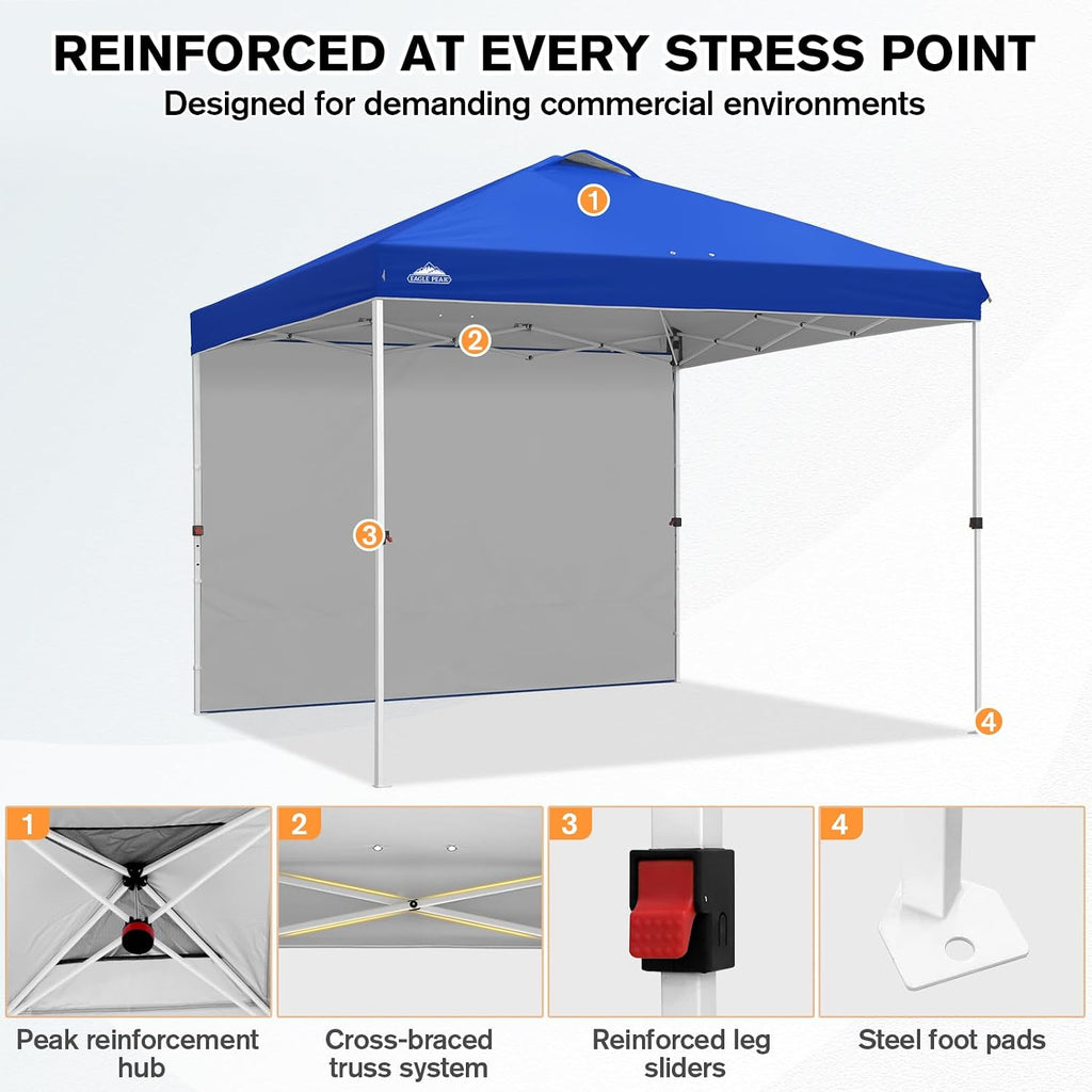 EAGLE PEAK Commercial Canopy 10x10 Pop Up Canopy Tent with 1 Sidewall, Easy Setup Heavy Duty Instant Event Shelter for Vendors & Markets, Outdoor Sun Shade, Blue