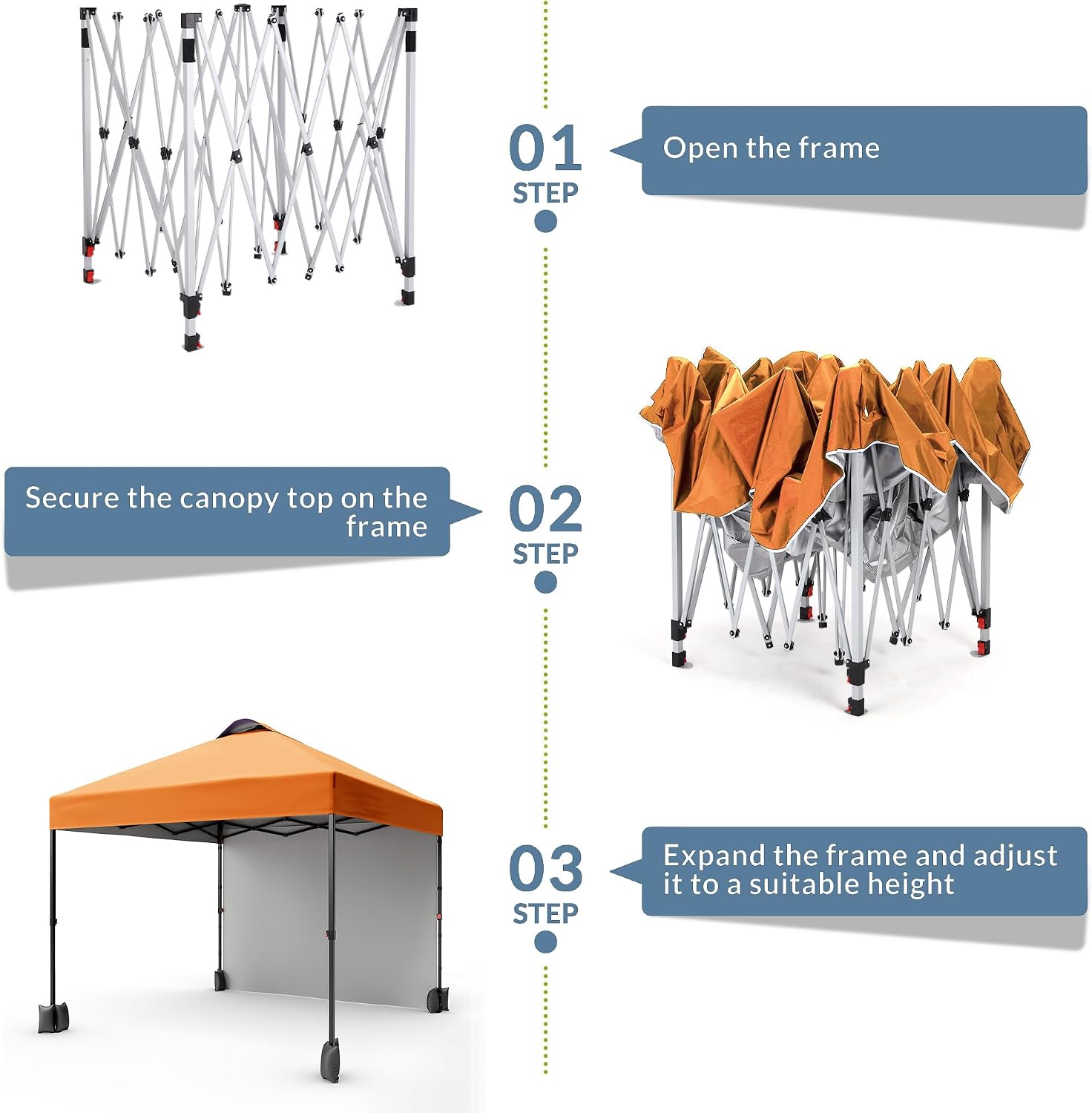 10x10 Pop Up Tent, Pop Up Canopy with Sidewall, UPF 50+, Easy to Set Up Outdoor Canopy, Adjustable Portable Gazebo for Parties, Camping, Gazebo with Wheel Cover Bag, 4 Sand Bags, 4 Ropes and 8 Spikes