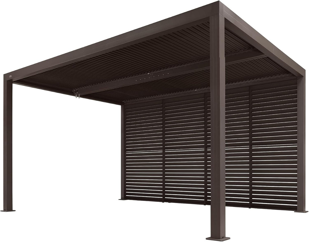 PURPLE LEAF Outdoor 10' × 14' Louvered Pergola with 14FT Detachable Louver Wall Patio Adjustable Aluminum Canopy Retractable Metal Roof for Deck Outside Backyard Hardtop Gazebo Sun Shade Bronze