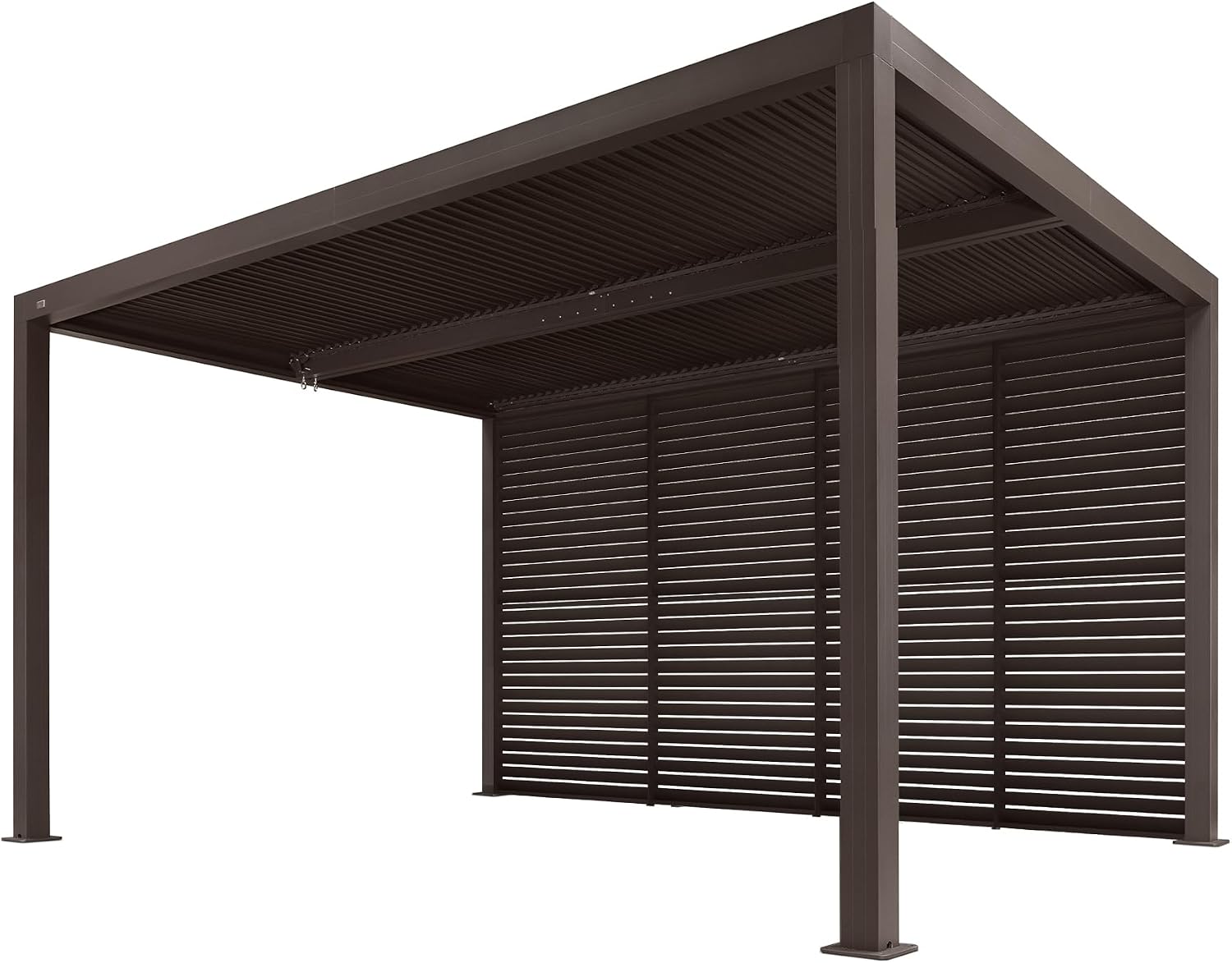 PURPLE LEAF Outdoor 10' × 14' Louvered Pergola with 14FT Detachable Louver Wall Patio Adjustable Aluminum Canopy Retractable Metal Roof for Deck Outside Backyard Hardtop Gazebo Sun Shade Bronze