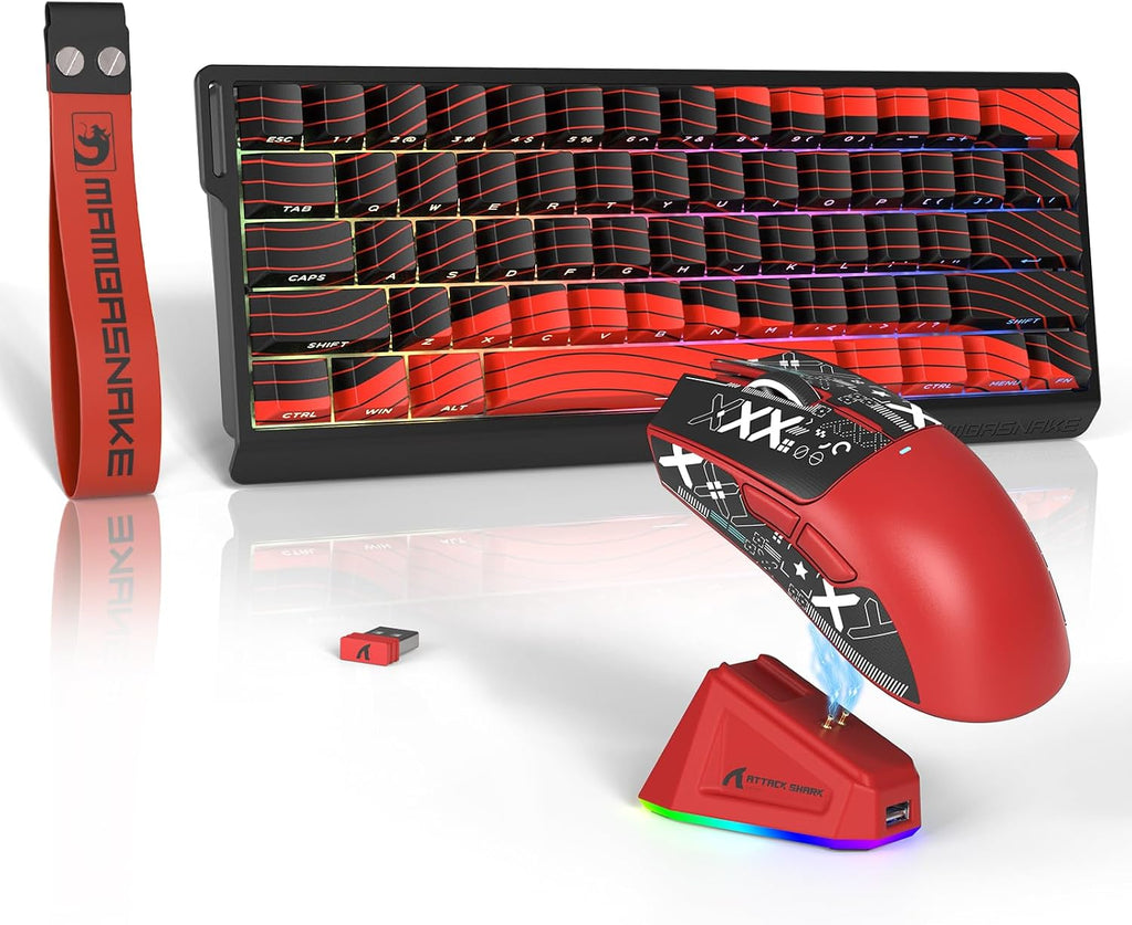 ATTACK SHARK X11 Mouse and X60 HE Keyboard Wireless Gaming Combo,Magnetic Switch,8K Polling Rate,Hall Effect,Rapid Trigger,PAW3311 Optical Sensor,22K DPI,Lightweight-Red