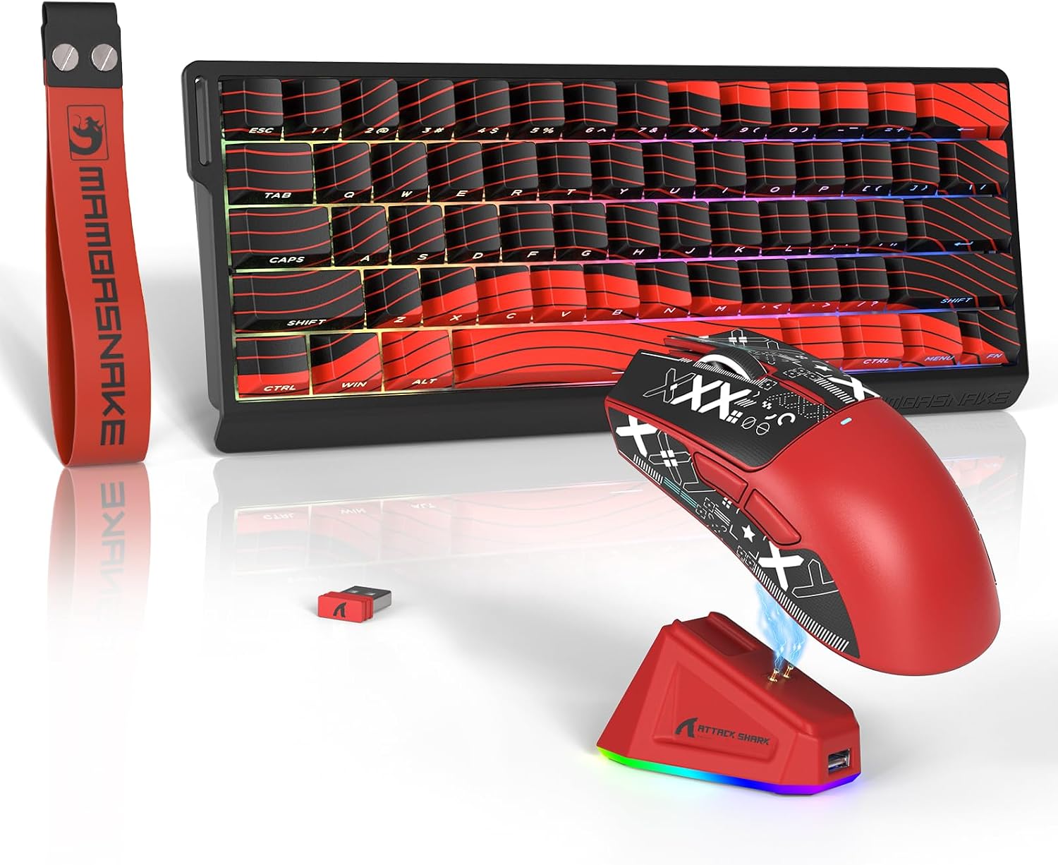 ATTACK SHARK X11 Mouse and X60 HE Keyboard Wireless Gaming Combo,Magnetic Switch,8K Polling Rate,Hall Effect,Rapid Trigger,PAW3311 Optical Sensor,22K DPI,Lightweight-Red