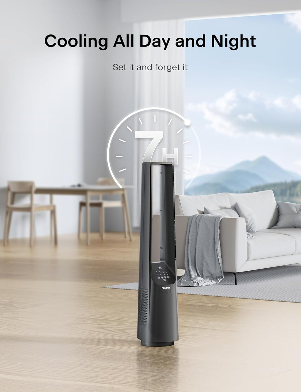 PELONIS 40' Smart Bladeless Fan for Bedrrom - Tower Fan, Alexa/Google/WiFi, DC Motor, 6 Speeds, 4 Modes, Remote, 7H Timer, 90° Oscillation, Safe for Home and Office