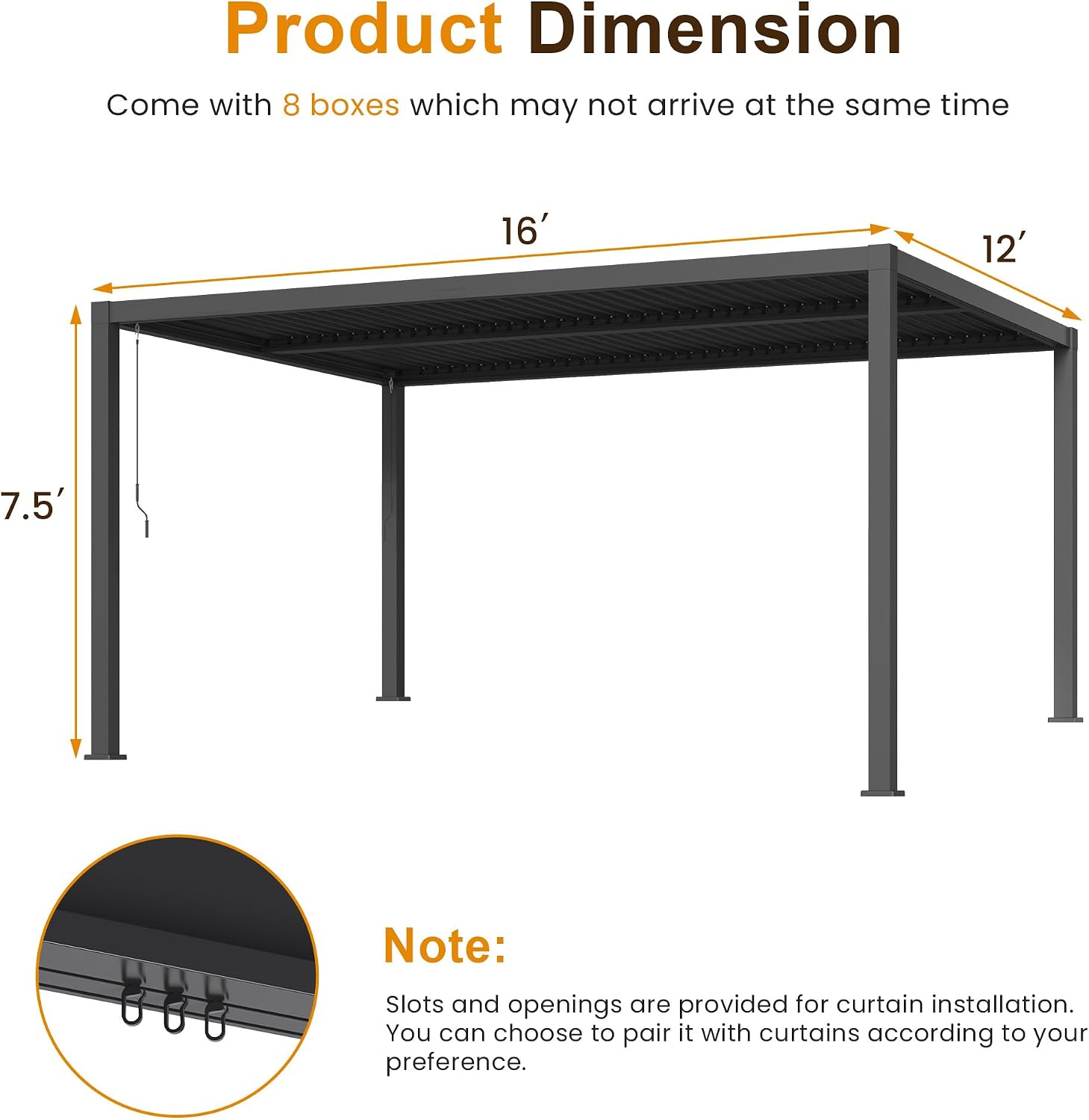 FansaFurn Louvered Pergola 12'x16', Full Aluminum Outdoor Pergola with Adjustable Rainproof and Gutter System, Hardtop Gazebo for Patio, Deck, Garden, Yard, Black