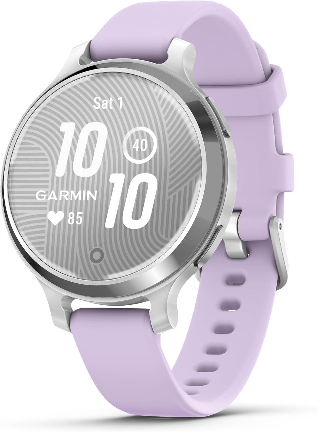 Garmin Lily 2 Active, Silver with Purple Jasmine Silicone Band, Smartwatch, Built-in GPS, Hidden Display, Patterned Lens, Up to 9 Days Battery Life w Black Earbuds Bundle