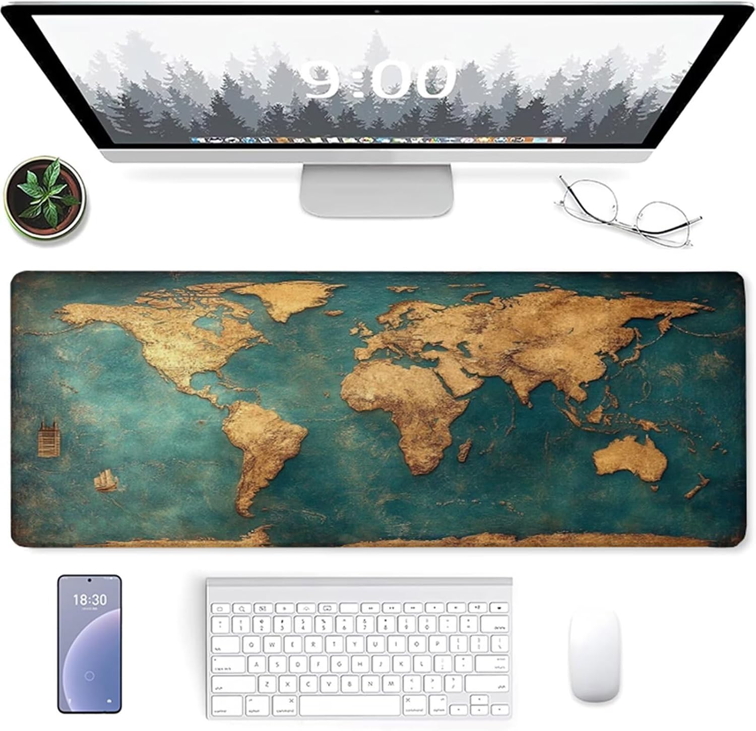 World Map Gaming Mouse Pad, Mouse Pad 60x32in, Large Desk Mat with Non-Slip Rubber Base, Office Desk Accessories, Large Extended Gaming Keyboard Mat, Big Mousepad for Computer Gamer Office, Blue 3-999