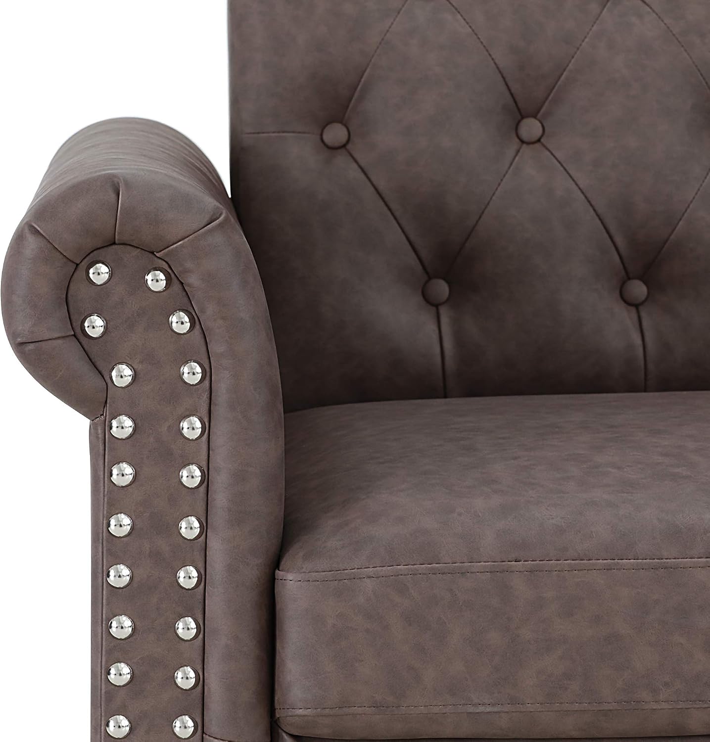 Furinno Bastia Vintage Modern Chesterfield Button Tufted Loveseat/Sofa Couch for Living Room, Brown Faux Leather