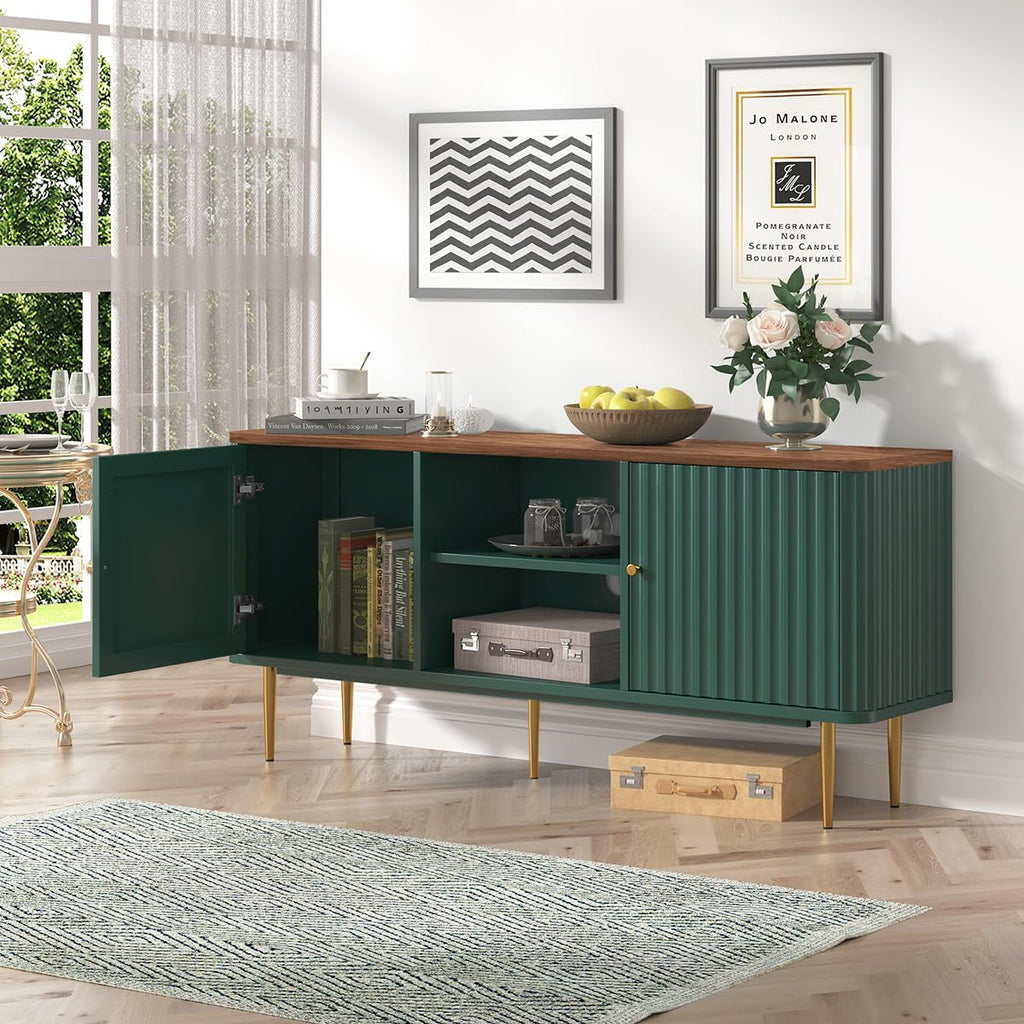 ARTPOWER 55' Fluted TV Stand, Mid Century Modern Green TV Stand for 55/60/65 inch TV, Entertainment Center with Storage, Television Stands, TV Console, Media Console for Living Room, Bedroom (Green)