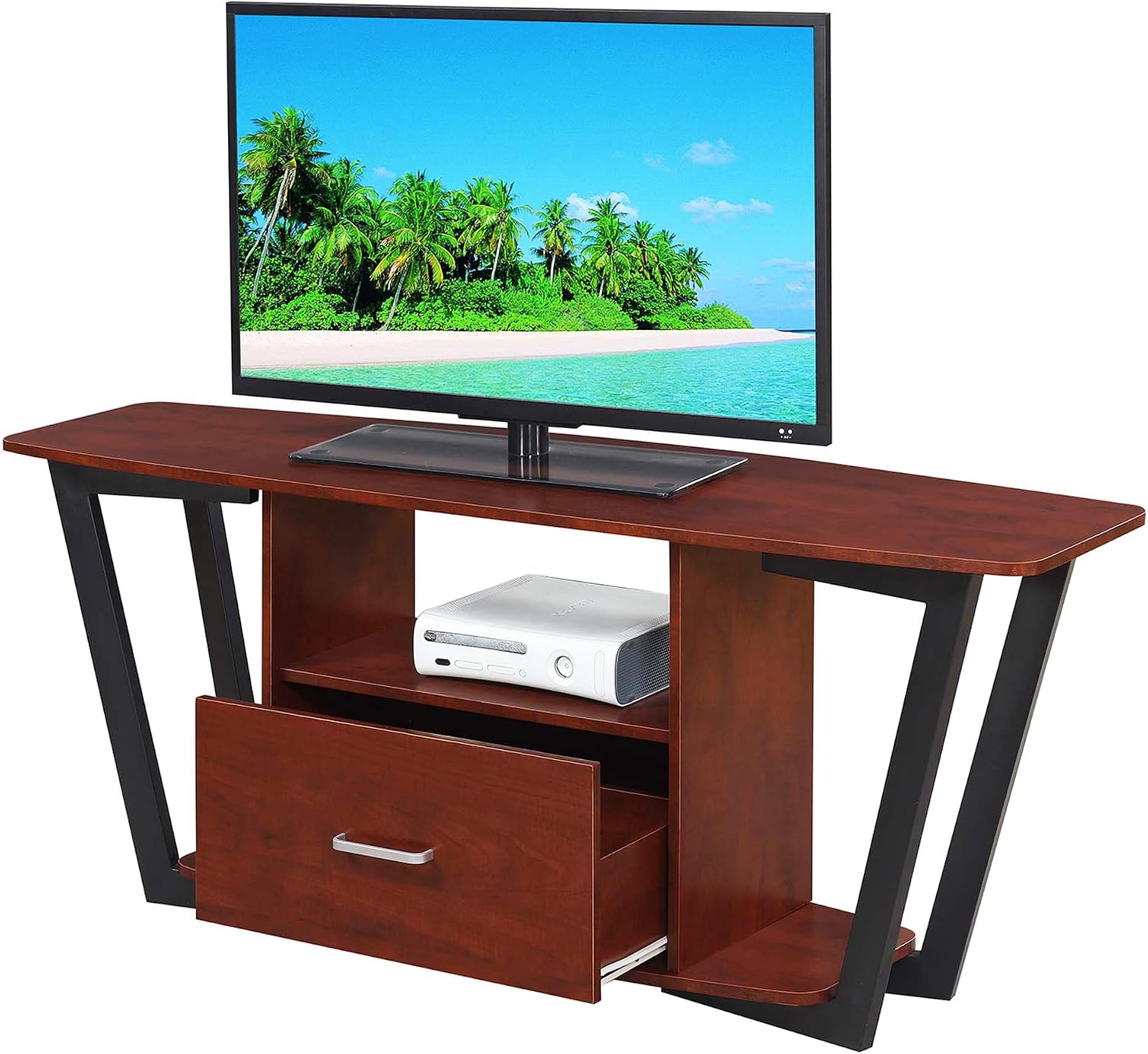 Convenience Concepts Graystone TV Stand 59.25' - Modern Entertainment Center for TVs up to 65', Industrial Media Console with Storage Drawer & Shelves for Living & Family Room, Cherry/Black