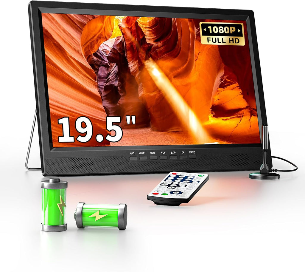 NORTHING 19 Inch Portable TV for Indoor Outdoor,Full HD 1080P Portable TV for Camping, 8000mAH Built-in Power Operated TV, Antenna/HDMI/USB/AV Input, Small T V for Kitchen Patio Camping RV Boat Car