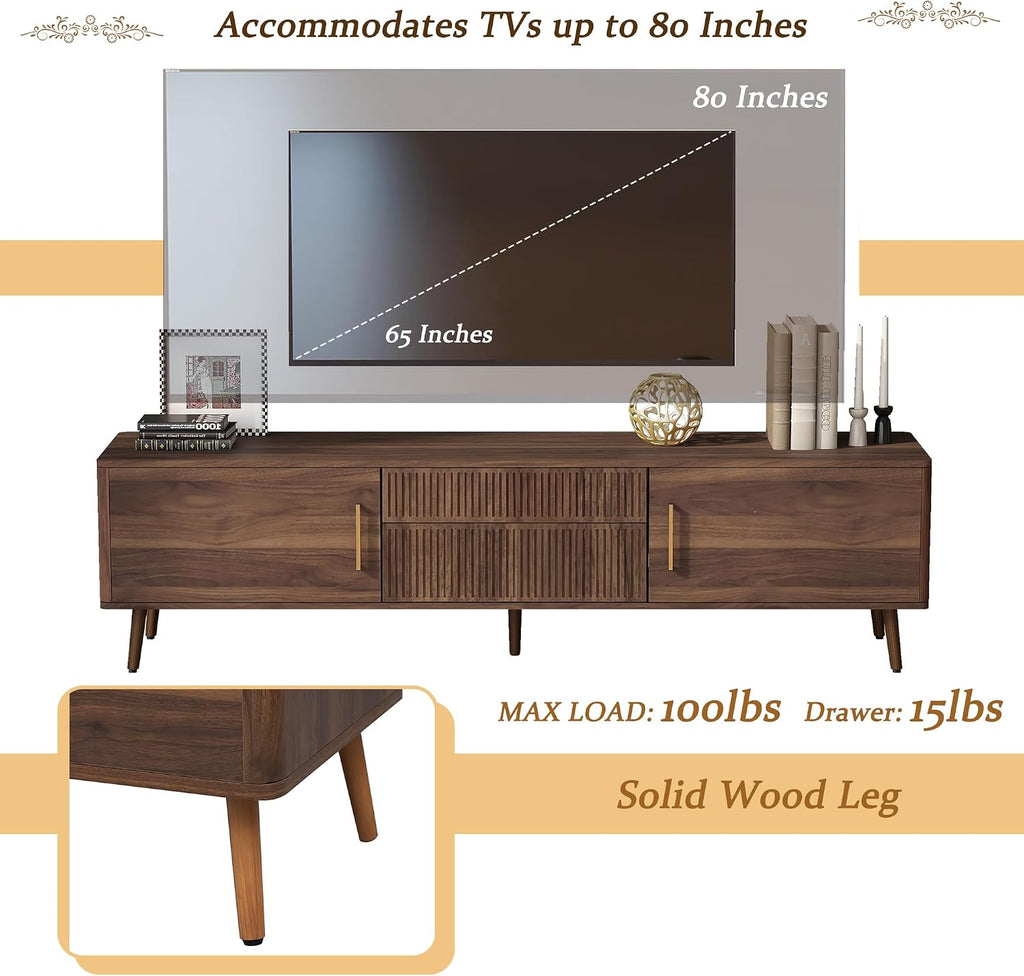 Merax 70.8' Mid Century TV Stand with 2 Drawers,Media Console Table for TVs up to 80'', Entertainment Center with Storage for Living Room, Bedroom, Home Theatre,Walnut