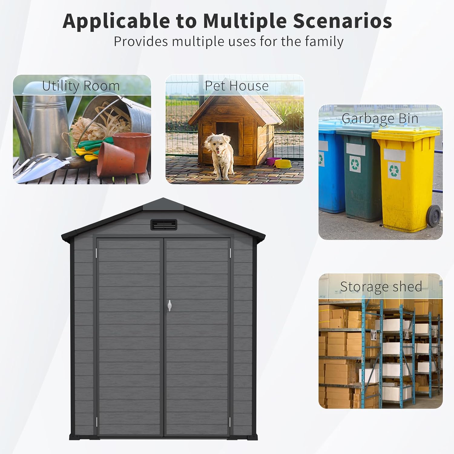6x6 ft Outdoor Resin Storage Shed with Floor, Waterproof Plastic Garden Shed with Lockable Door, 2 Side Windows and Full-Length Ridge Skylight, All-Weather Tool Sheds for Backyard, Patio, Lawn